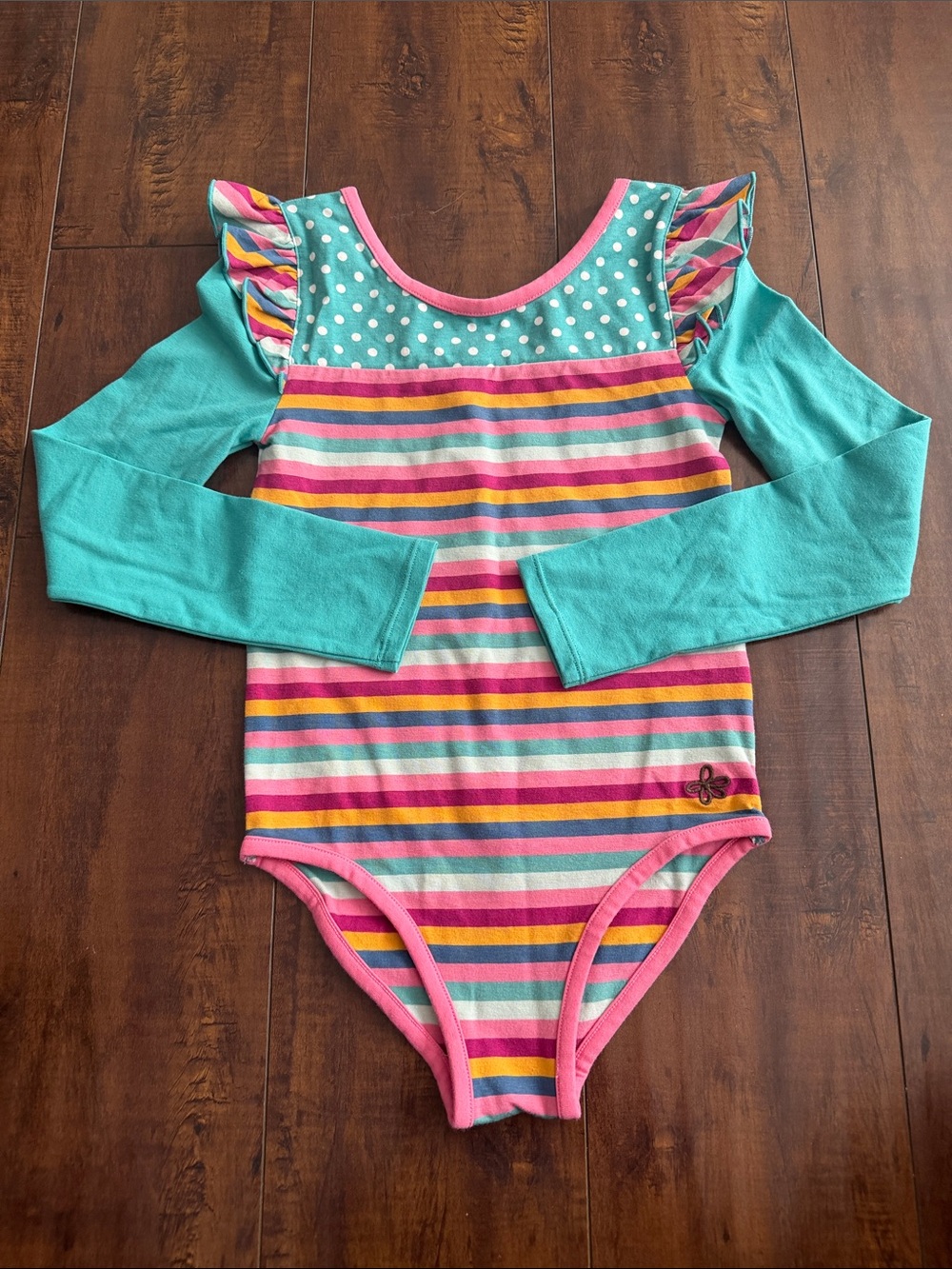Matilda Jane Teal Long Sleeve Striped Ruffle One-Piece